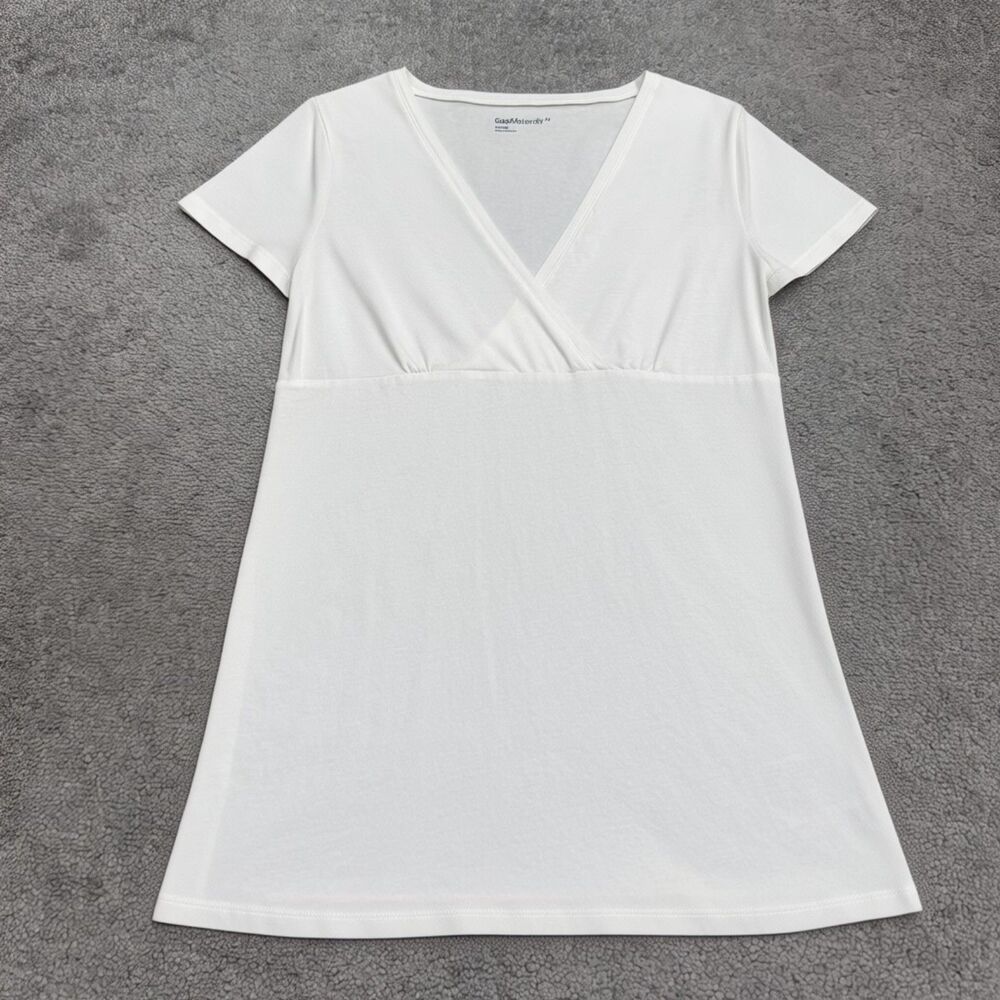 Gap Maternity Nursing Wrapped Tunic Top Womens Medium Optic White Cotton Stretch